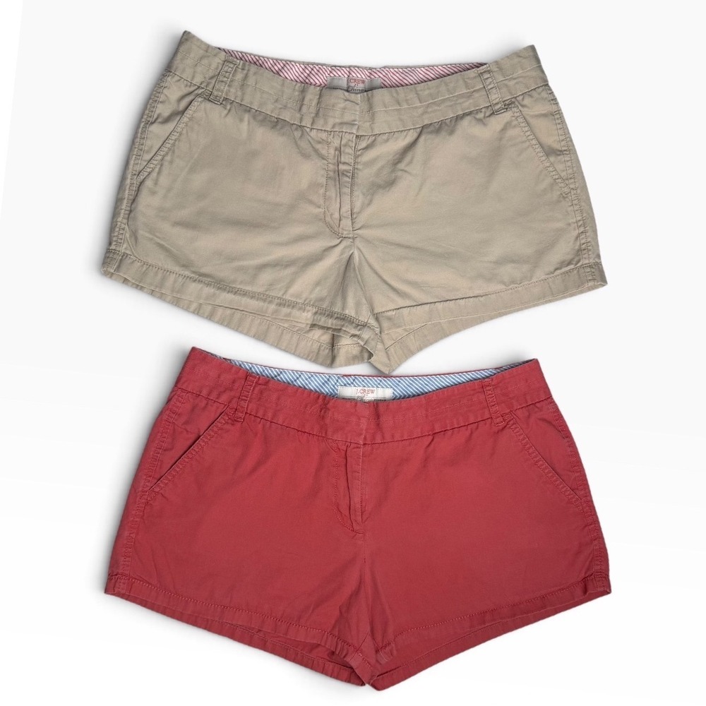 J Crew Broken In Chino Shorts Lot 100% Cotton Mid Rise Beige Rust Red Preppy 10